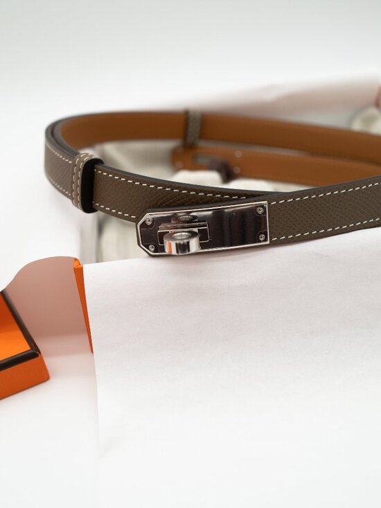 NEW Full Set Hermès Kelly 18 Belt Etoupe Epsom Leather Palladium Hardware W 2024 main image 4
